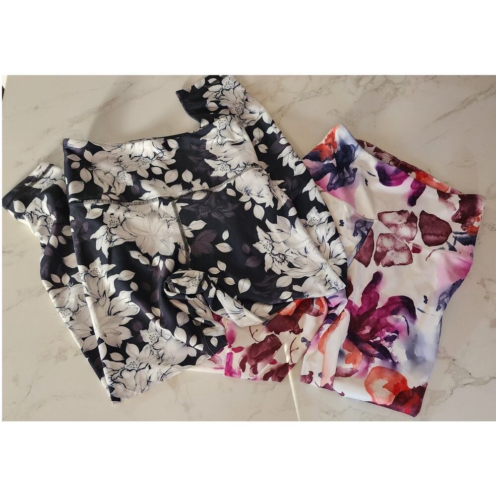 Balance Collection Set of 2 Floral Workout Running Leggings Yoga Small